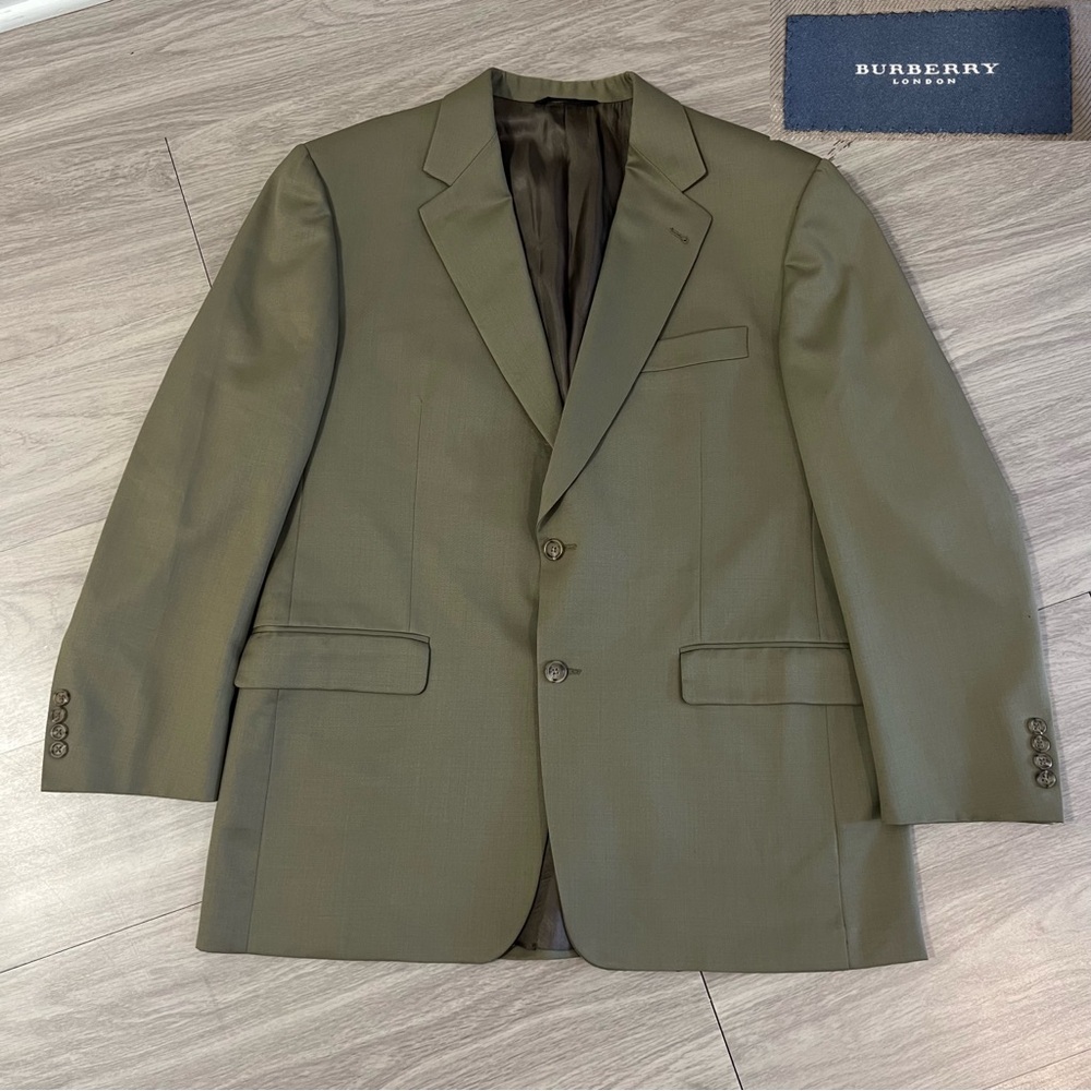 Burberry, 100% Wool, Kensington, Olive / Tan, Designer‎ Blazer | Mens 43R
